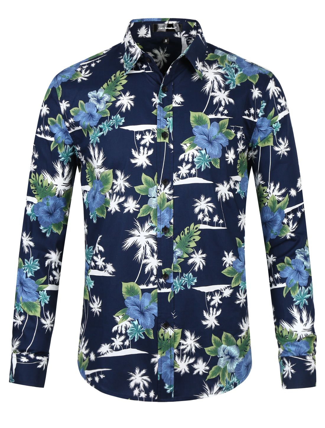 Lars Amadeus Men Floral Button Down Long Sleeve Aloha Hawaiian Palm Flower Printed Shirt