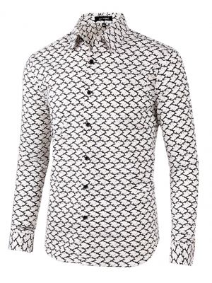 Men Slim Fit Button Down Rose Floral Printed Long Sleeve Cotton Casual Shirts