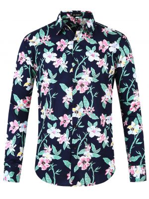 Men Floral Printed Aloha Hawaiian Vacation Beach Button Up Flower Shirt